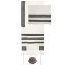 Yair Emanuel Embroidered Cotton Tallit Set Striped Design in Grey