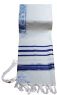 Traditional Lurex Wool Tallit in Blue and Silver Stripes