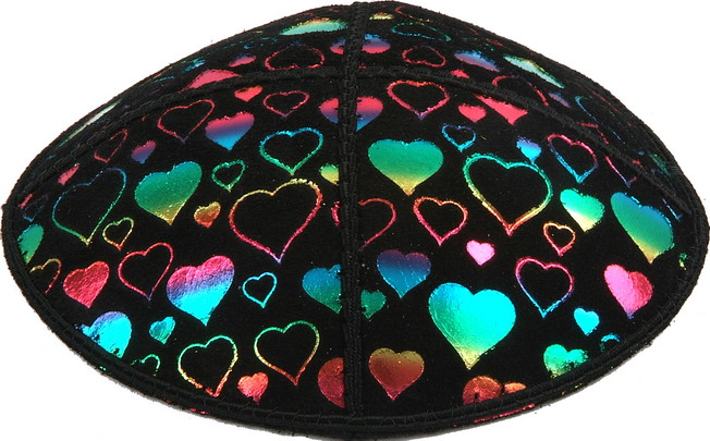 Rainbow Foil Hearts Embossed Kippah