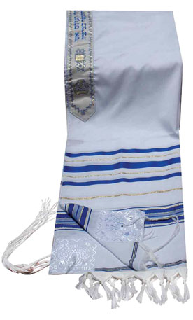 Acrylic (Imitation Wool) Tallit Prayer Shawl in Blue and Gold Stripes