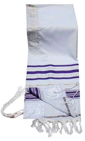 Acrylic (Imitation Wool) Tallit Prayer Shawl in Purple and Gold Stripes