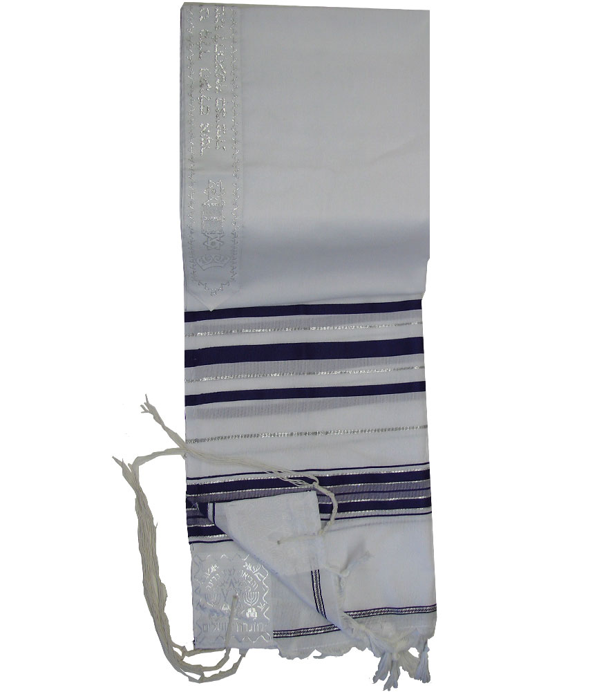 Acrylic (Imitation Wool) Tallit Prayer Shawl in Purple and Silver Stripes