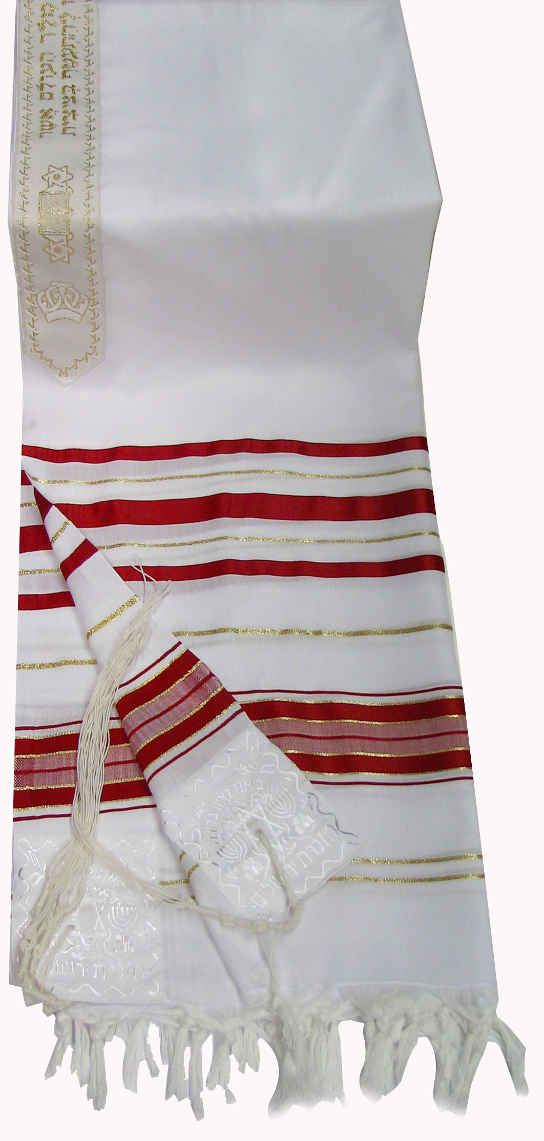 Acrylic (Imitation Wool) Tallit Prayer Shawl in Red and Gold Stripes