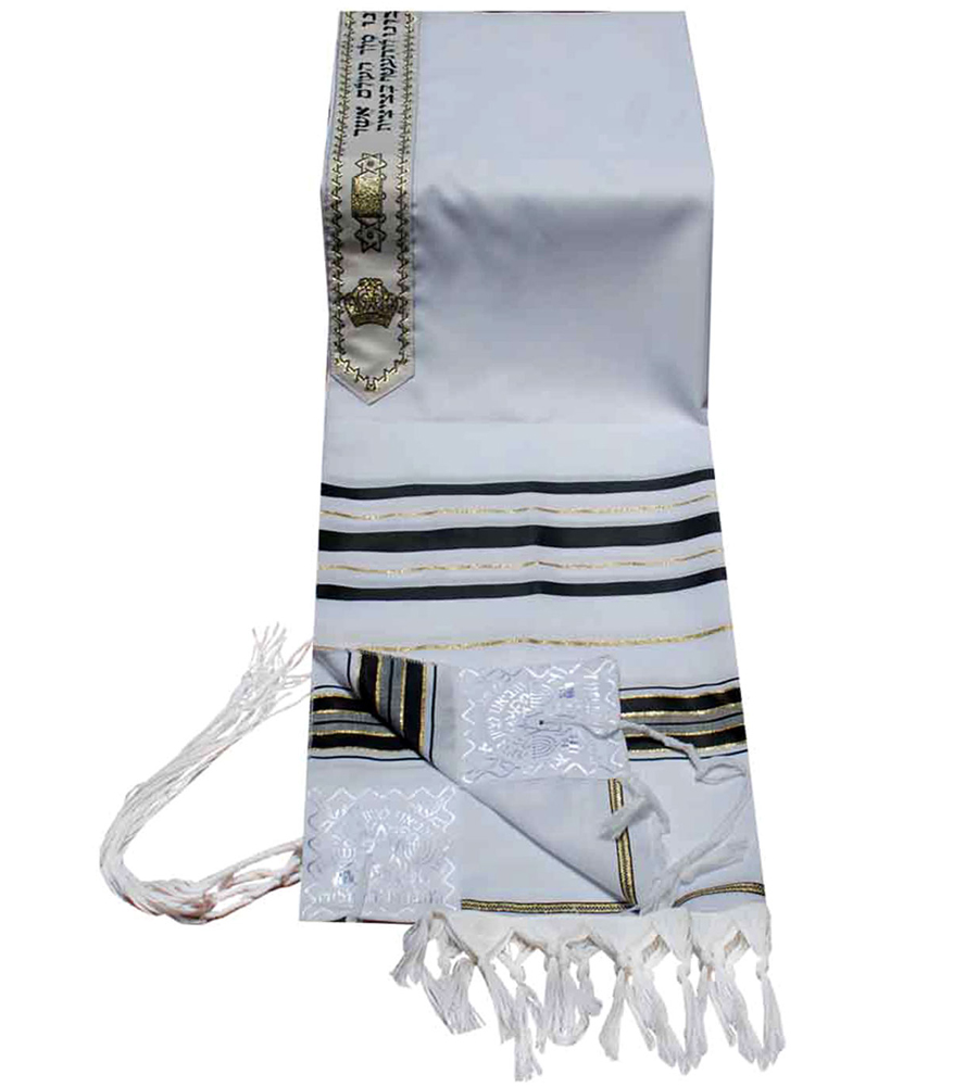 Acrylic (Imitation Wool) Tallit Prayer Shawl in Black and Gold Stripes