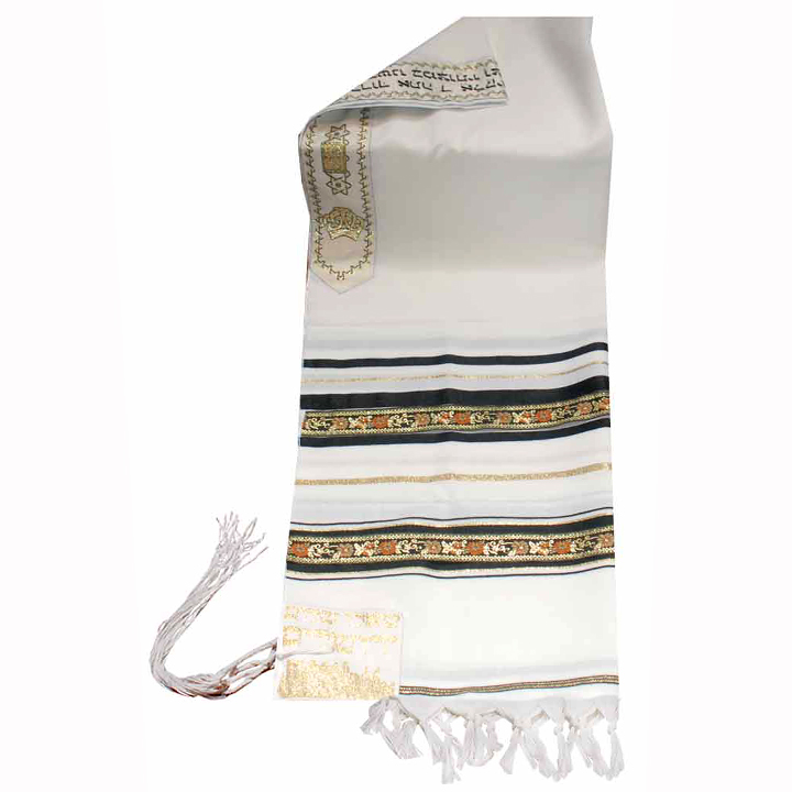 Traditional Wool Tallit with Decorative Ribbon Style # 1