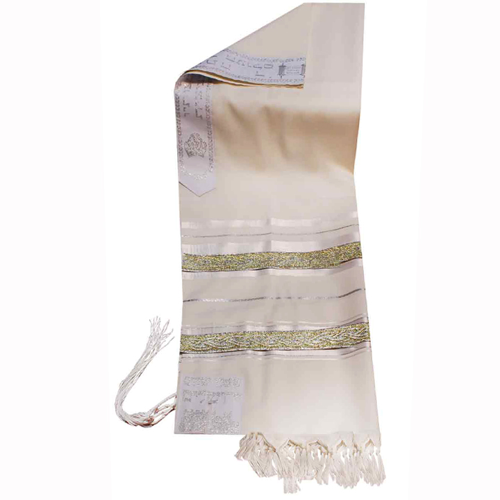 Traditional Wool Tallit with Decorative Ribbon Style # 11