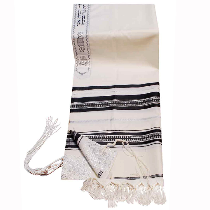Traditional Wool Tallit with Decorative Ribbon Style # 19