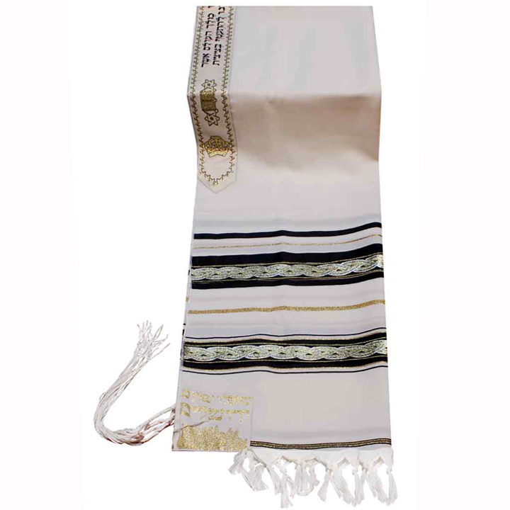 Traditional Wool Tallit with Decorative Ribbon Style # 3