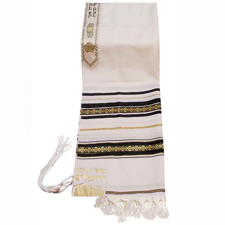 Traditional Wool Tallit with Decorative Ribbon Style # 7