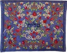 Talit Bag Full Embroidered Pomegranate Blue/Silver