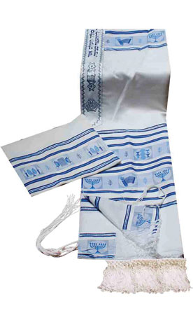 Moadim / Jewish Festivals Motifs Talit Set in Blue Shades
