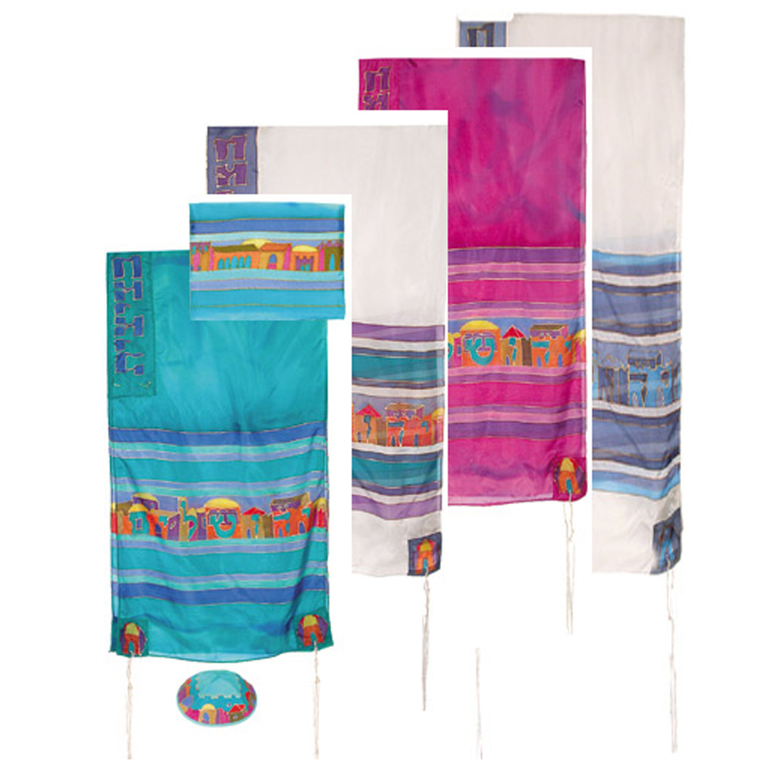 Yair Emanuel Jerusalem Design Handpainted Silk Tallit Set