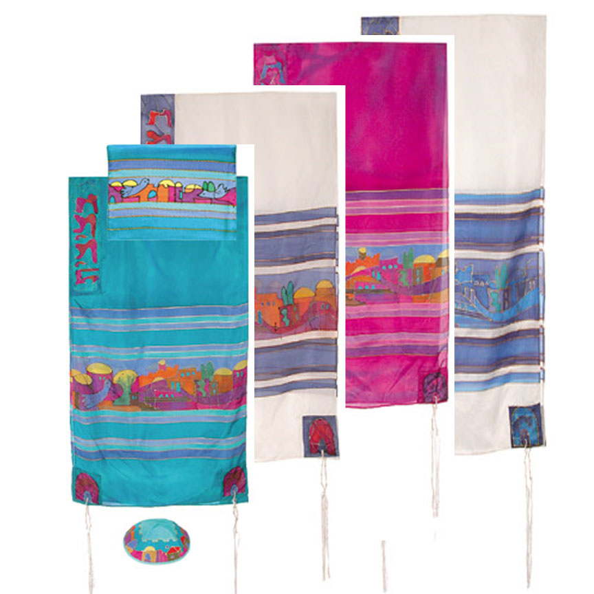 Yair Emanuel Jerusalem Dove Handpainted Silk Tallit Set