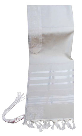 Traditional Wool Tallit in White and White Stripes