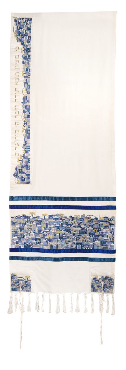 Yair Emanuel Tallit Embroidered Jerusalem - Blue