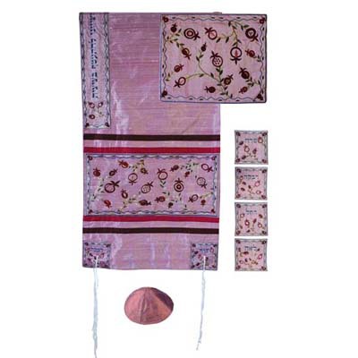 Yair Emanuel Matriarchs Embroidered on Pink Silk Applique'd Tallit