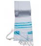 Acrylic (Imitation Wool) Tallit Prayer Shawl in Aqua and Silver Stripes