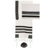 Yair Emanuel Embroidered Cotton Tallit Set Striped Design in Black