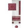 Yair Emanuel Embroidered Raw Silk Tallit Set Rainbow Star of David Design in Maroon