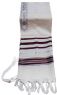 Traditional Lurex Wool Tallit in Maroon and Silver Stripes