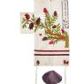 Yair Emanuel Tree of Life - Pomegranates White Raw Silk Applique'd Tallit