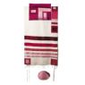 Yair Emanuel Maroon on White Silk Tallit with Stripes