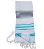 Acrylic (Imitation Wool) Tallit Prayer Shawl in Aqua and Silver Stripes