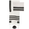 Yair Emanuel Embroidered Cotton Tallit Set Striped Design in Black