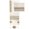 Yair Emanuel Embroidered Cotton Tallit Set Striped Design in Gold