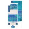 Yair Emanuel Jerusalem Gate in Blue Handpainted Silk Tallit Set