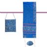 Yair Emanuel Embroidered Raw Silk Tallit Set in Blue with Tallisack