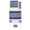 Yair Emanuel Jerusalem in Blue Cotton and Silk Tallit Set