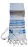 Traditional Lurex Wool Tallit in Turquoise, Grey and Silver Stripes