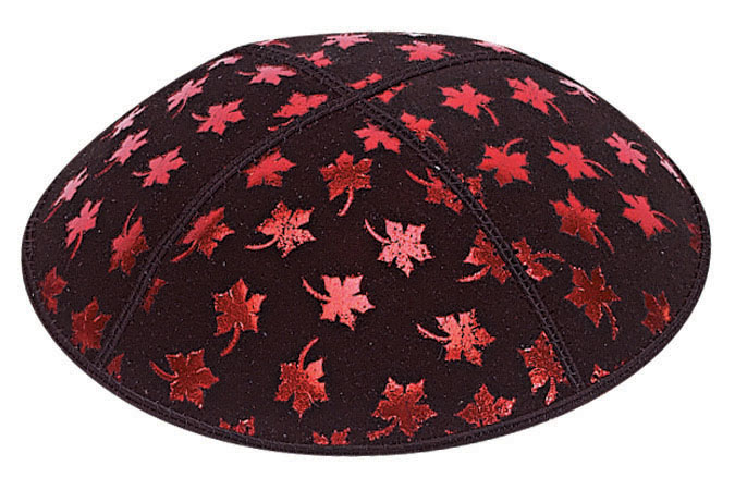 Red Foil Leaves Embossed Kippah