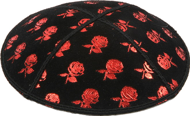 Red Foil Roses Embossed Kippah