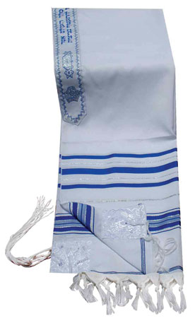 Acrylic (Imitation Wool) Tallit Prayer Shawl in Blue and Silver Stripes