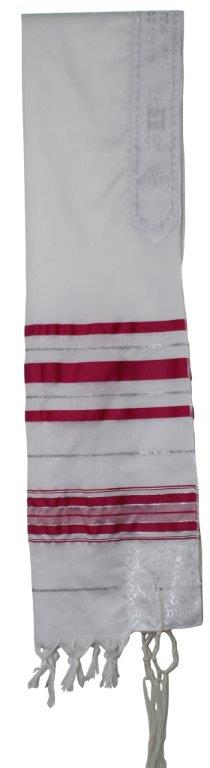 Acrylic (Imitation Wool) Tallit Prayer Shawl in Fuchsia and Silver Stripes