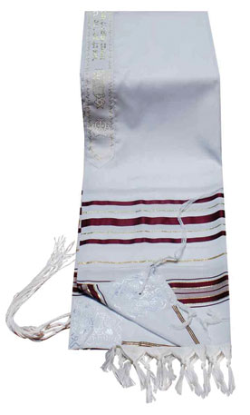 Acrylic (Imitation Wool) Tallit Prayer Shawl in Maroon and Gold Stripes