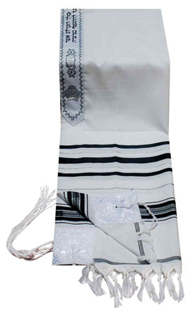 Acrylic (Imitation Wool) Tallit Prayer Shawl in Black and Silver Stripes