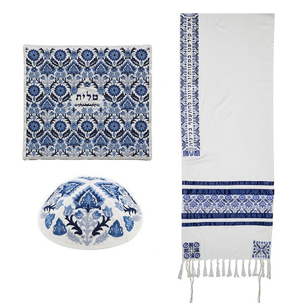 Yair Emanuel Embroidered Tallit- Antique Blue