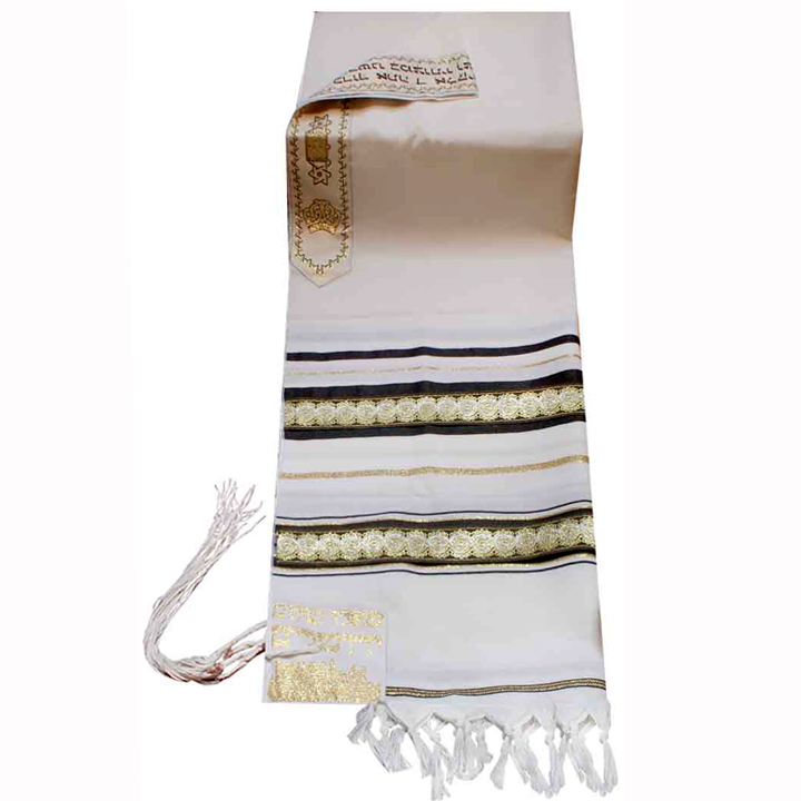 Traditional Wool Tallit with Decorative Ribbon Style # 2