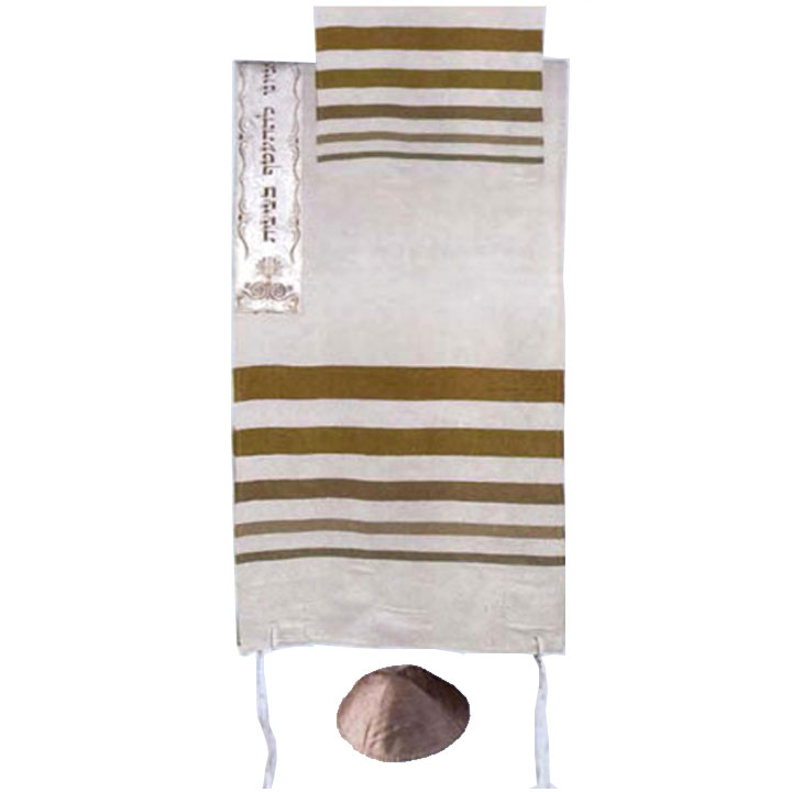 Yair Emanuel Hand Woven Raw Silk Tallit Set in Gold