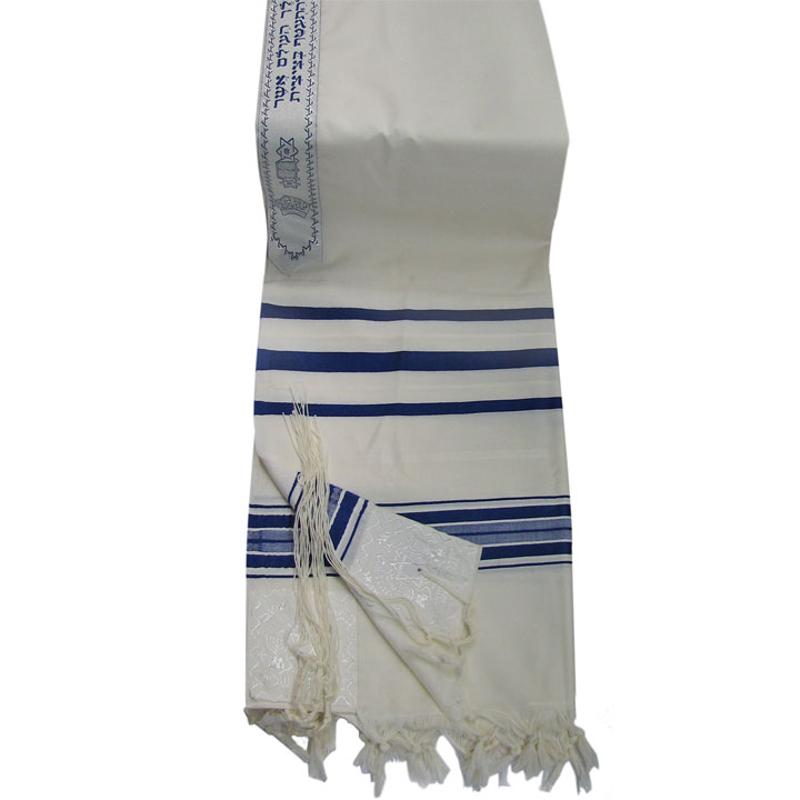 Traditional Wool Tallit in Blue and White Stripes