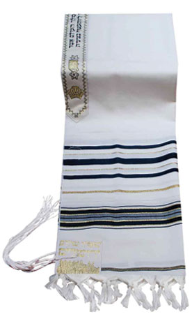 Traditional Lurex Wool Tallit in Black and Gold Stripes