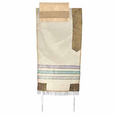 Yair Emanuel White and Gold Organza Tallit Set